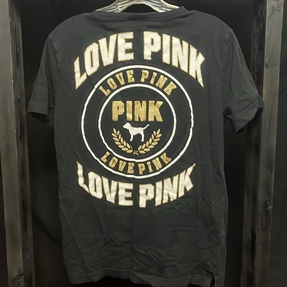 Pink Victoria’s Secret- black laced front shirt